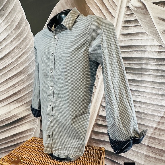 Nick Graham L Everywhere Dress Casual Shirt Button Up Contrasting Cuffs Pattern - Picture 2 of 12